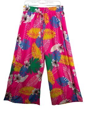 Good Time USA Womens Palazzo Pants Sz XL Neon Pink Tropical Beachy Resort Cruise